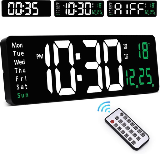 Sukeen Wall Clock, large digital wall clock with remote control, 40.6 cm (16 inch) LED large display up and down, dimmable