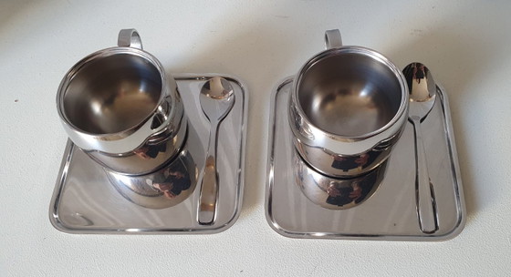 2x Tramontina Tasse, Untertasse und Löffel – Geschirr, Metal, rvs (photo 3 of 6)