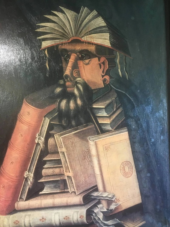 El bibliotecario, sobre lienzo 89x65 – Pinturas y dibujos, Wood, Canvas, Vintage (photo 7 of 13)