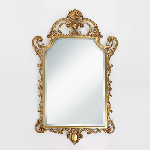 Miroir en cuivre massif du 20e siècle de style Louis XV français biseauté