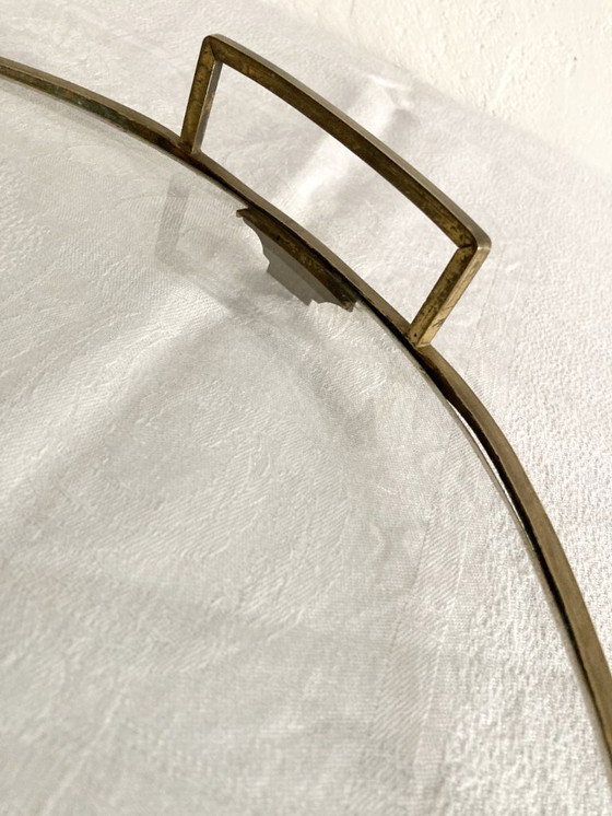 Image 1 of Oval glass and brass serving tray, late 19th - early 20th century