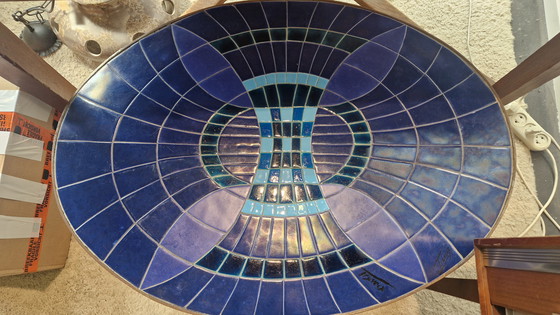 Image 1 of Guy Trévoux coffee table blue ceramic tile top