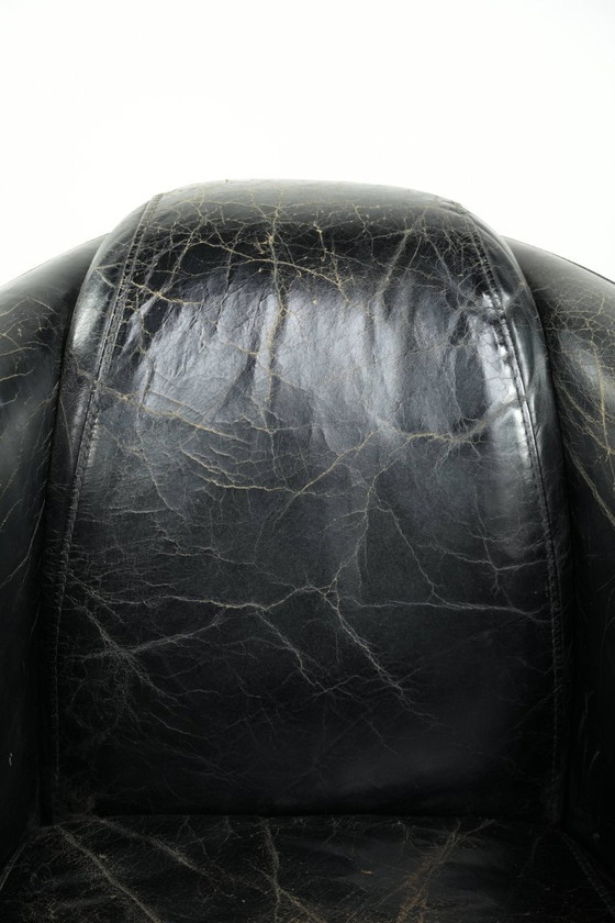 Image 1 of Leuke rundleren aviator fauteuil in stoer zwart vintage rundleer met een stoer een rijk patina