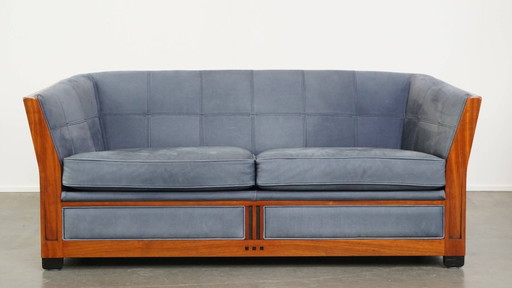 Schuitema Art Deco Design Sofa mit blauem Nubuklederbezug