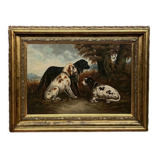 Tableau "Dogs in the Hunt" Henri Schouten ( ) – schilderijen tekeningen, Wood, Canvas