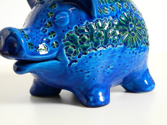 Image 1 of Beautiful 1960s large Rimini Blu ceramic pig money box by Aldo Londi for Bitossi Italy