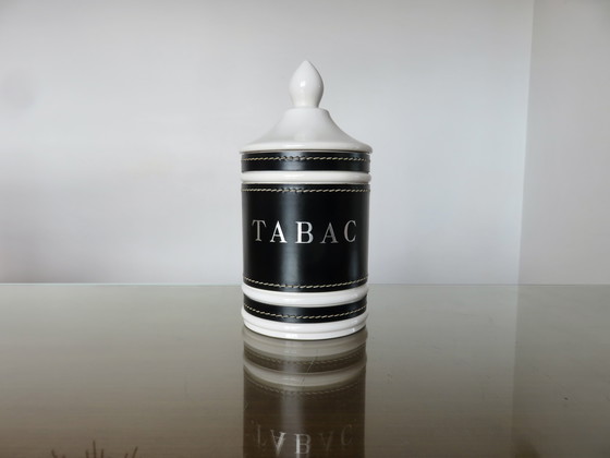 Image 1 of Pot à Tabac en Céramique et Skaï Noir, 1970