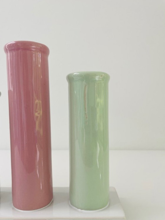 Image 1 of Ceramic multi-flower vase with 4 pastel-colored tubes