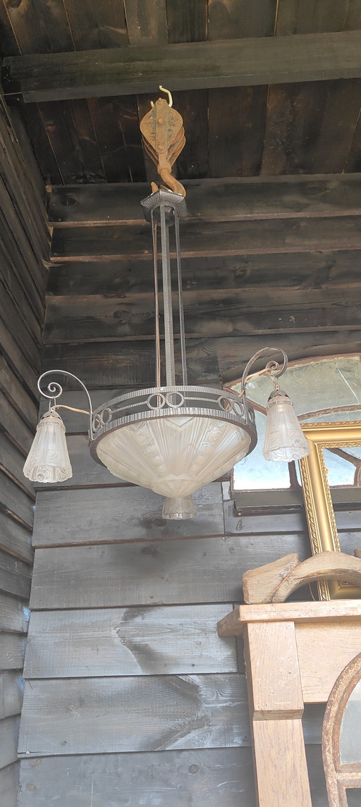 Original Jugenstihl chandelier. – kroonluchters, Iron, Glass