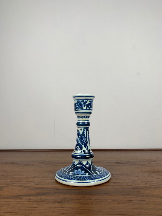 Image 1 of Candelabro floral azul y blanco de Oud, Delft, 1930/60