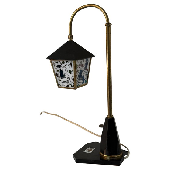 Image 1 of Vintage table lamp in Art Deco Style - Stained glass shade and decorative base - Ca. 1960’s - Ukraine - Available as set