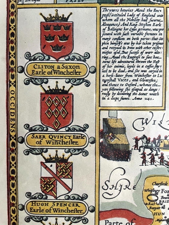 Image 1 of Ingelijste kaart van Hampshire, vintage reproductie van een John Speed-print.