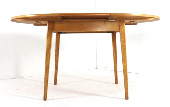 Image 1 of Beech dining set round dining table + 4 vintage dining chairs in the style of Pastoe