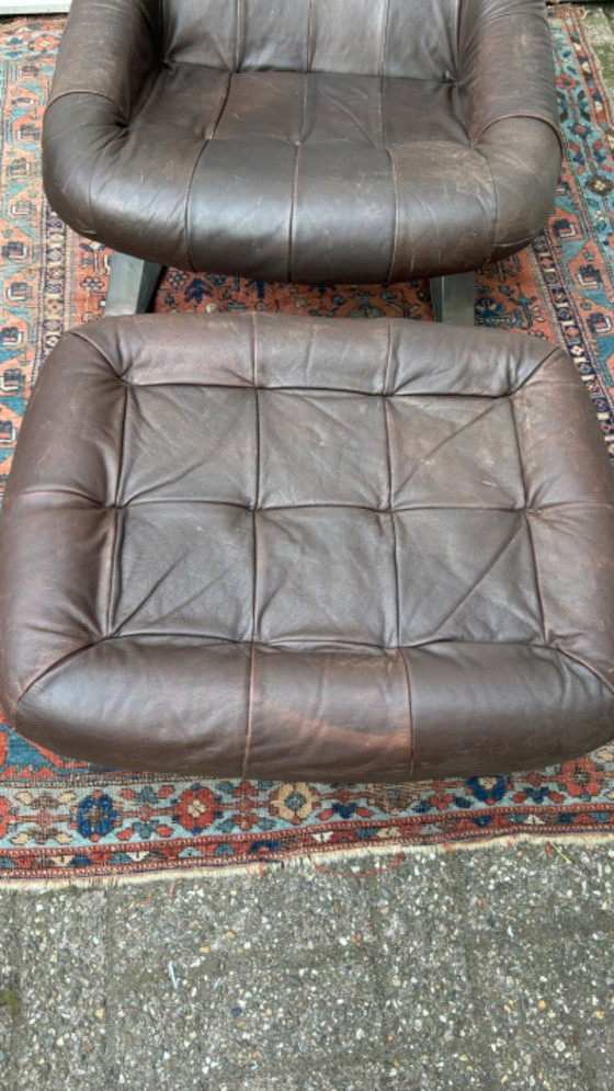 Image 1 of Mid-century leather armchair with ottoman