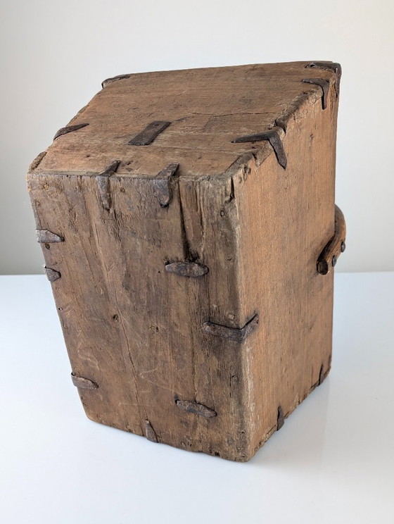 Image 1 of Antique Wooden Log Basket with Hand-Forged Hardware, Wabi-Sabi, 19th Century