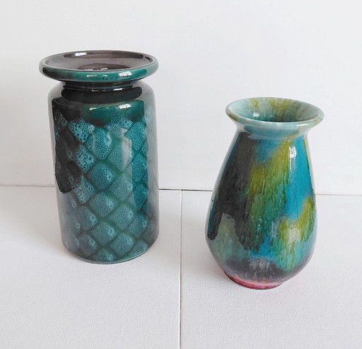 Vasen DDR Strehla 1202 & Jasba 115/15, 2er-Set, 1970er Jahre – vazen, Ceramic