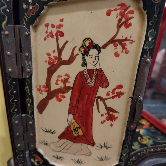 Image 1 of Oriental Jewelry Box of High Quality Wood - Unique Handcrafted Masterpiece, Hand Painted with Drawers, Built-in Mirror Julklapp,