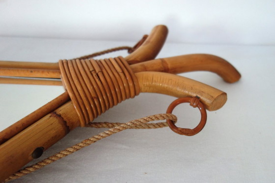 Image 1 of Specchio vintage in rattan di bambù