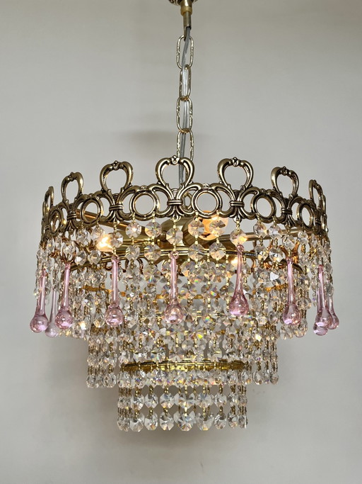 Lustre vintage rose en forme de larme, suspension en cristal de Murano