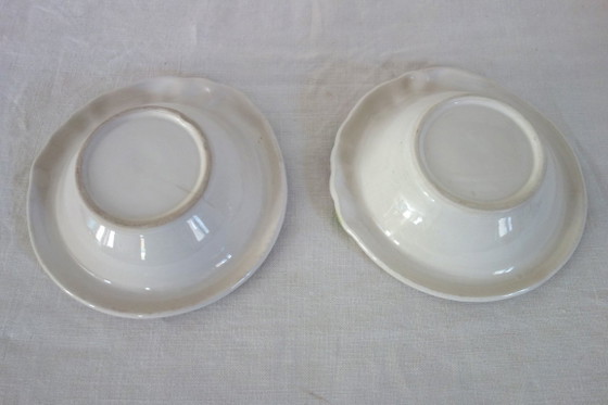 Image 1 of 6 piatti + 2 ciotole, barbotine con decorazione di frutta vintage