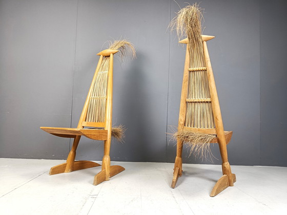 Image 1 of Pair Of Ethnic Scupltural Chairs, 1970S