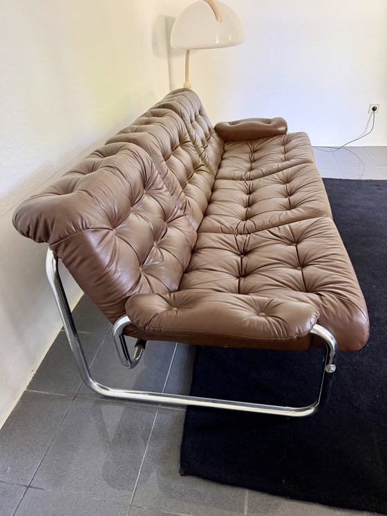 Image 1 of Ikea Borkum 3-zits fauteuil, origineel vintage uit de jaren 70, leer en chroom.