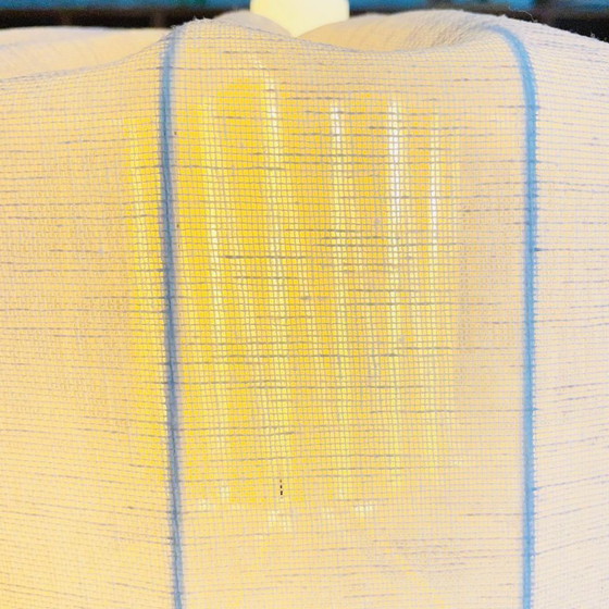 Image 1 of Japandi style wrapped fabric and teak wood hanging lamp shade, Sweden 1950s-60s