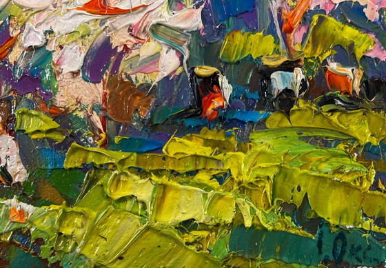 Image 1 of Original Oil Painting Colorful Nature Landscape Petals dancing in the spring breeze