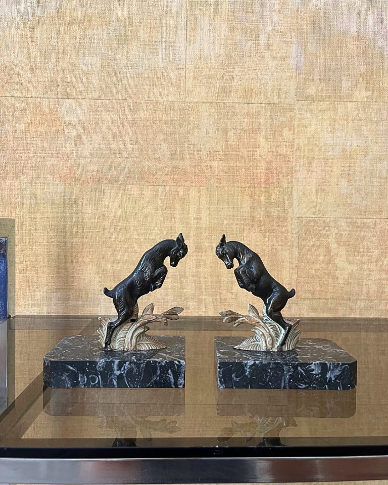Art Deco Bookends – Marble Base – French 1930s Goat Sculptures