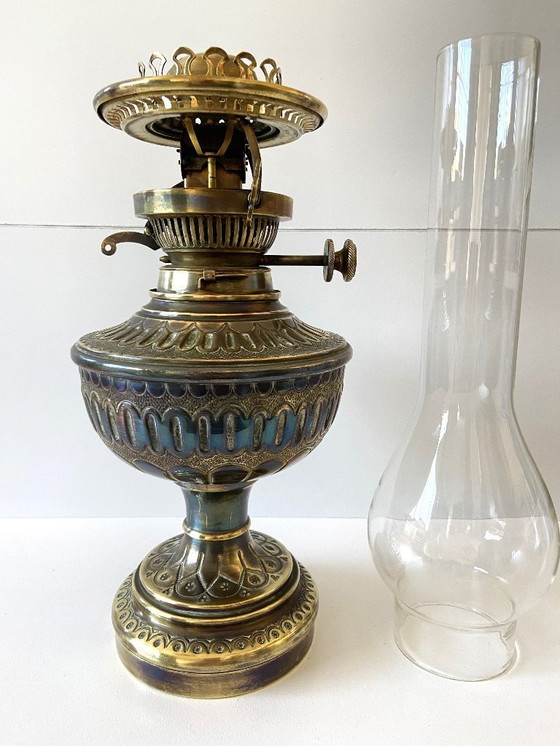 Image 1 of Lampe à Pétrole Huile Kérosène Anglaise Hinks & Son Napoléon III Cuivre Jaune