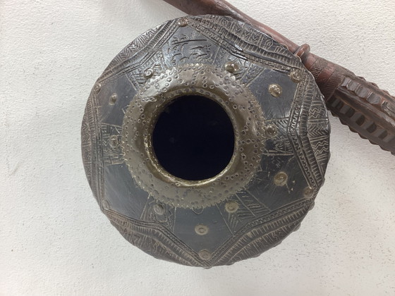 Image 1 of Antieke Vintage Noord-Afrikaanse Houten Vijzel Met Stamper
