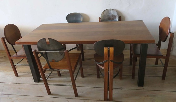 Image 1 of Set di 6 sedie da pranzo brutaliste in teak e acciaio di metà secolo, anni '60