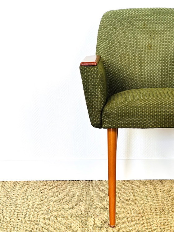 Image 1 of Vintage fauteuil met groene wandtapijtbekleding, 1960