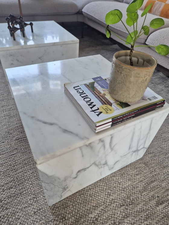 Image 1 of 2x vintage Carrara marble coffee tables