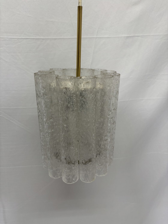 Image 1 of Suspension vintage Doria Leuchten tubes en verre glacé 1960/70