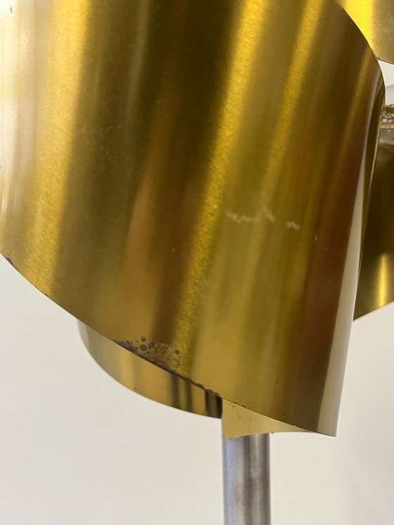 Image 1 of Italian Floor Lamp, Brushed Steel and Brass, 1970s