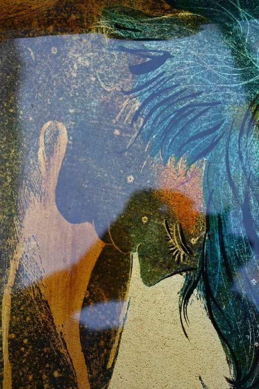 Plaque murale italienne en verre peint, signée "pachini"