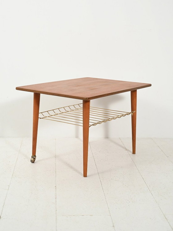 Image 1 of Scandinavian Teak Coffee Table with brass shelf