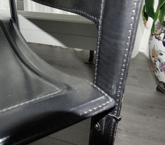 Image 1 of Table de salle à manger en verre avec 4 chaises en cuir