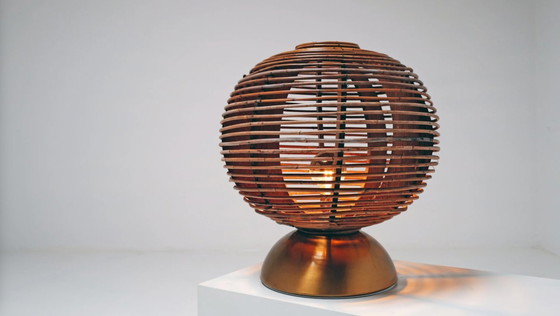 Image 1 of Lampada a globo in bambù vintage, anni '70