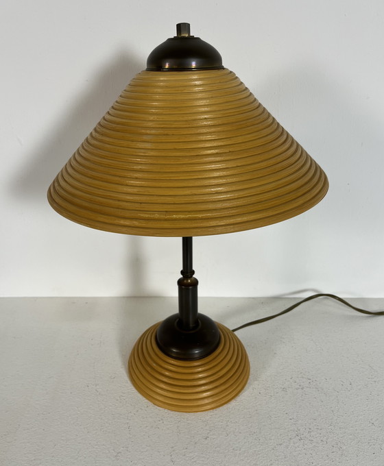 Image 1 of 2 lampade vintage in rame e rattan, Italia