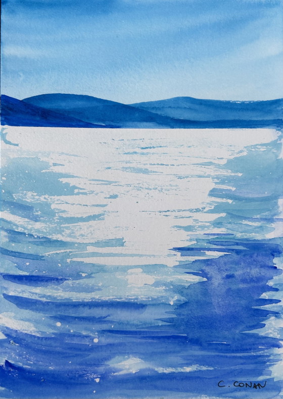 Image 1 of Blue watercolor "Light on the Water"