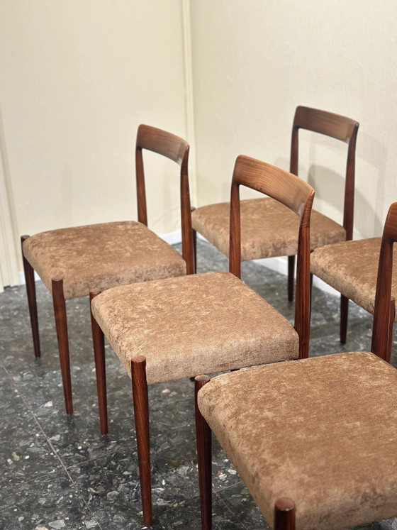 Set van 8 Lübke eetkamerstoelen van palissanderhout, Duitsland, jaren 60. – Velvet, Mid Century Modern (photo 5 of 8)