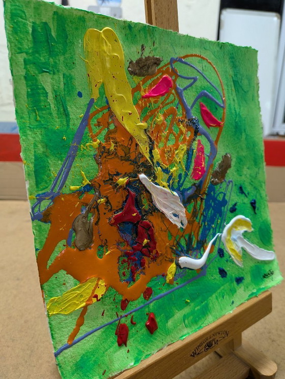 Image 1 of NUOVO PAESAGGIO ASTRATTO 19 DIPINTO ORIGINALE NIGEL WATERS FIRMATO CARTA DI COTONE 20x20cm SENZA CORNICE