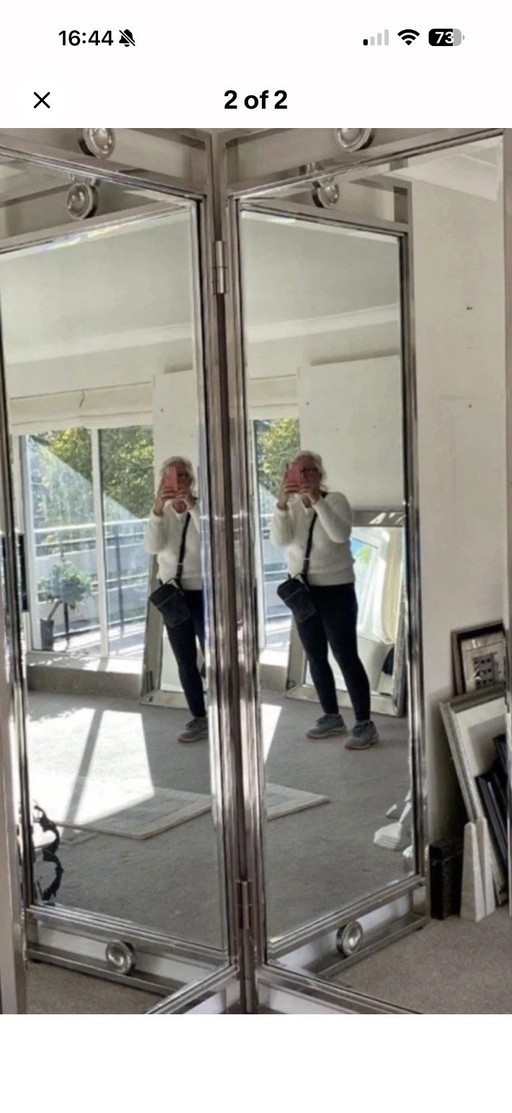 Opklapbare staande spiegel met scharnieren - Uniek exemplaar, 223 cm lang, 81 cm breed per paneel