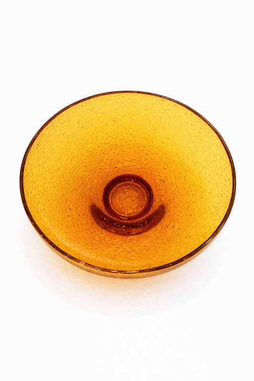 Bol vintage en verre ambré – style Mid-Century Modern – vers 1960-1970