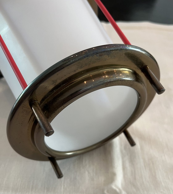 Image 1 of Unique Italian vintage pendant lamp | 1950s | Wrought iron, brass & opaline glass