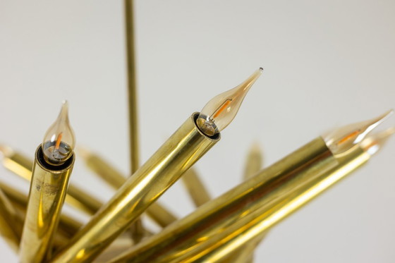 Image 1 of Pair of 24-light chandeliers in patinated brass. 1980s.