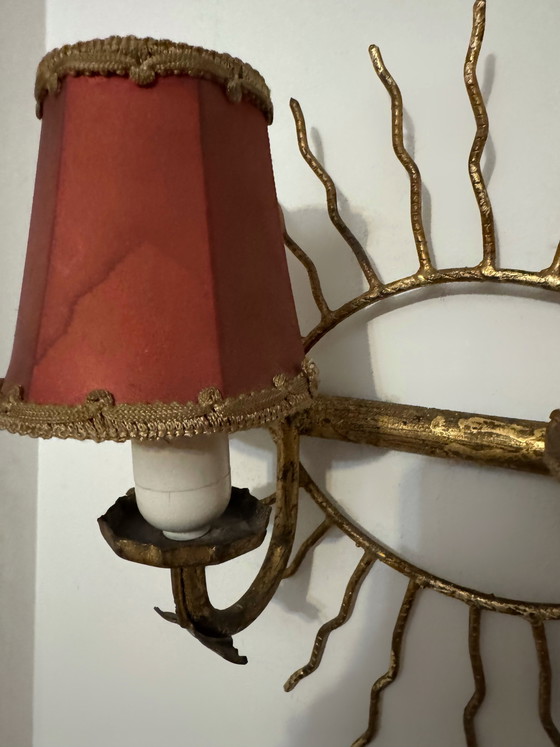 Image 1 of Applique da parete a forma di sole con foglie dorate, anni '60