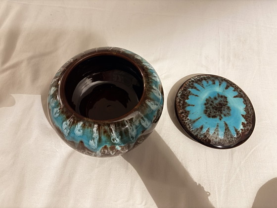Vaso in Ceramica Vintage Vallauris con Coperchio - Turchese/Marrone – Oggetti decorativi (photo 4 of 6)